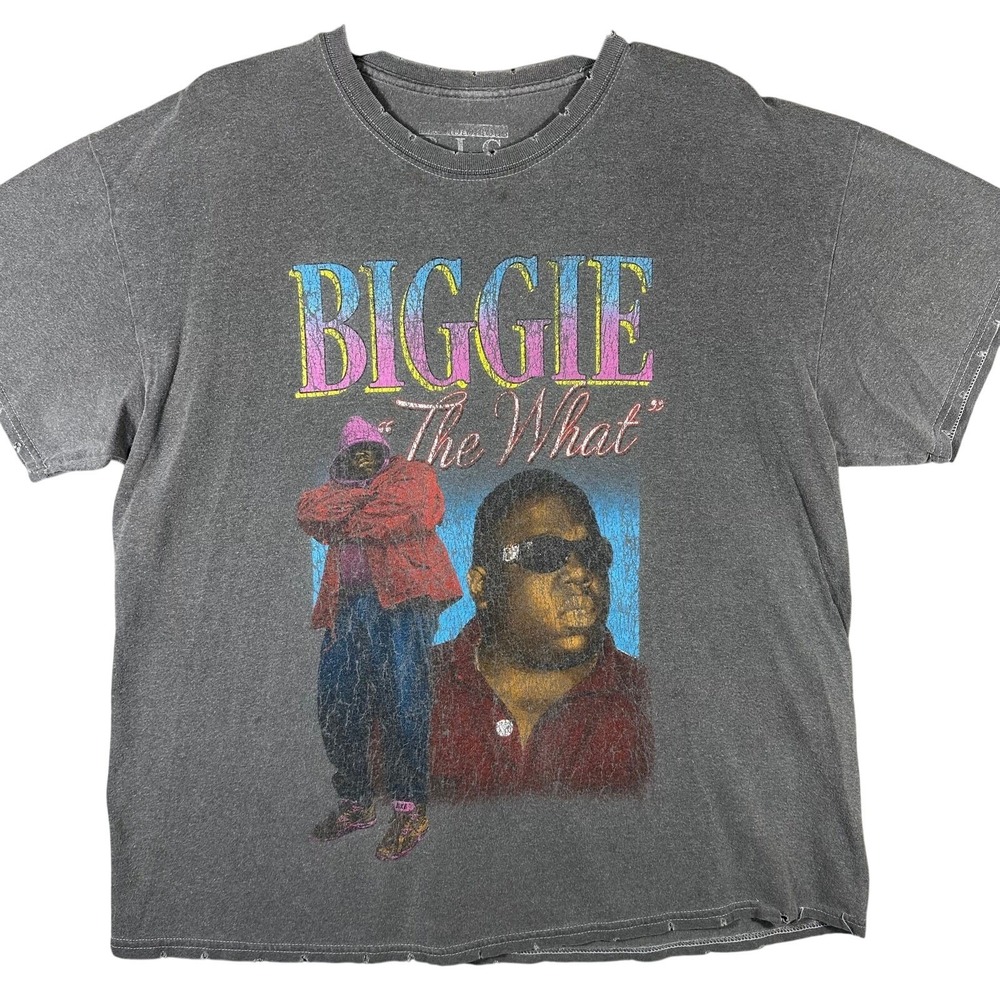 Notorious BIG Graphic T-Shirt Mens XL Gray Distressed The What Hip Hop Rap Tee‎